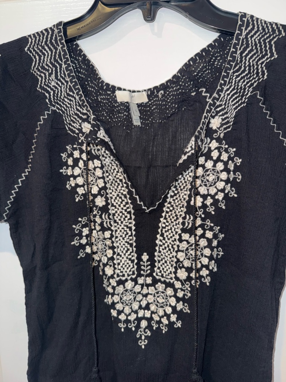 Joie Black Tunic Top with White Floral Embroidery - Picture 2 of 4